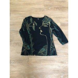 Katrina Marie Navy 3/4 Sleeve Artsy Egyptian Top Women's Size Large